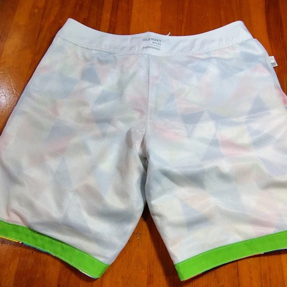 2 Swim Trunks Board‎ Shorts Old Navy L Geometric Print Blue Green Orange beach